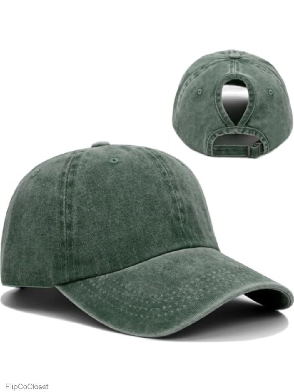 Washed Cotton Baseball Cap for Women, Adjustable with Ponytail Hole